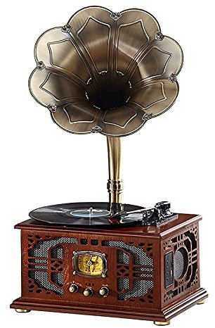 JFNHUTL Tourne-Disque Gramophone, phonographe Vintage avec pavillon en cuivre, Tourne-Disque Vinyle phonographe Vintage pour la Maison, Le Bureau