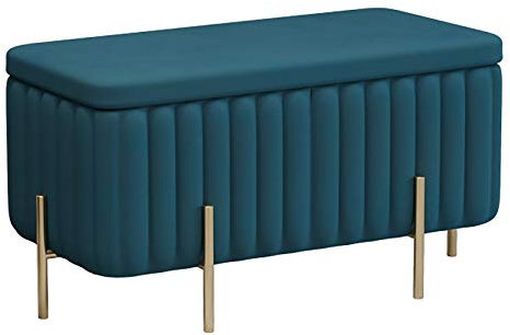 Ottoman-Bank mit Stauraum, für Schlafzimmer, Wohnzimmer, 90 x 45 x 42 cm, stilvoller Fußhocker mit Chaiselongue-Design, perfekt für Flur oder Bett, Blau
