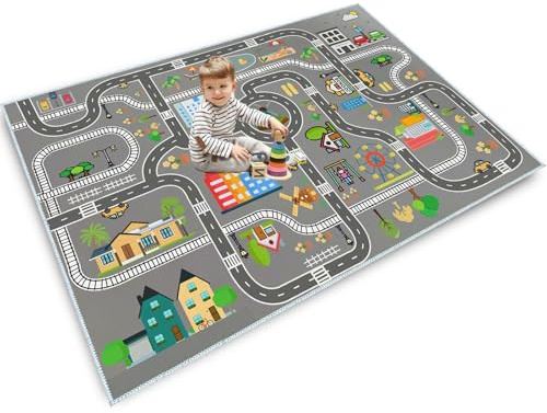 Autoteppich kinder,spielteppich kinder straße,kinderteppich für Jungen&Mädchen,Spielmatte Fahrzeugteppich Bauteppich,Stadt Lernbereich Teppich Pädagogisch für Schlafzimmer&Spielzimmer(A,90x150cm)