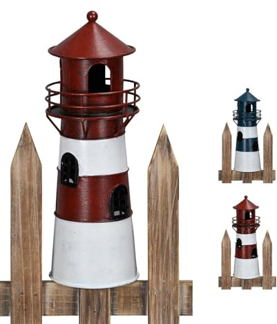NETPROSHOP Maritime Zaunfigur Leuchtturm aus Metall Höhe ca.26cm Zaunhocker, Farbe:Rot