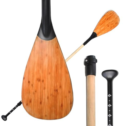 Pagaia per kayak a 3 sezioni in fibra di carbonio opaca, lunghezza regolabile 1829 mm-2185 mm, 661 g, lama in bambù + albero in fibra di carbonio, blocco in nylon, attrezzatura per kayak di alta