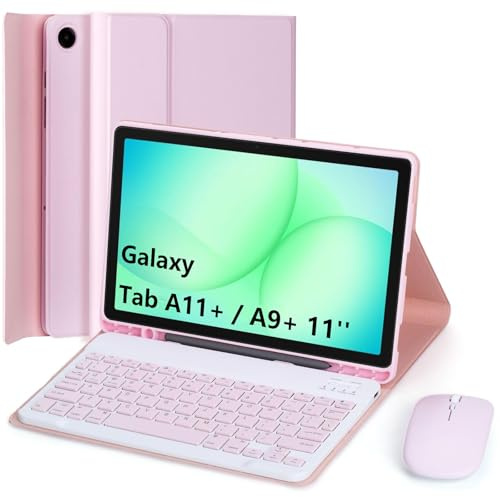 EHLCYS Funda con Teclado para Samsung Galaxy Tab A11+ Plus 2025 / Galaxy Tab A9+ Plus 11 Pulgadas 2023, Español Ñ Teclado con Ratón Bluetooth Desmontable Ultrafina Funda con Portalápice,Rosado