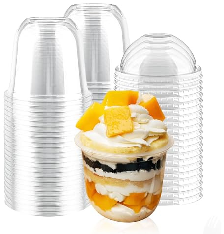 Xmart 50 Stück 360ml Dessertgläser Plastik Dessertbecher mit Deckel Klare Dessertschalen Wiederverwendbar Desert Becher Dessert Gläser Dessert Becher für DIY Desserts Pudding Mousse Eis