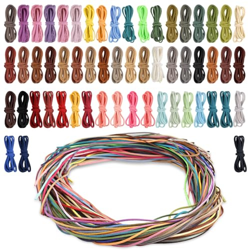 Lederband für Ketten, 60M Lederschnüre, Lederbänder, Lederschnur, Faux Wildleder Schnur in 60 Farben, Lederbänder zum Basteln, Lederband Flach für DIY Armband Halskette Schmuck, Kunsthandwerk