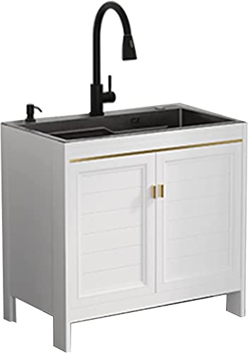 Lavandino da cucina con mobiletto per lavanderia e garage, autoportante, in acciaio inox, per cantine e negozi, 75 x 45 x 75 cm