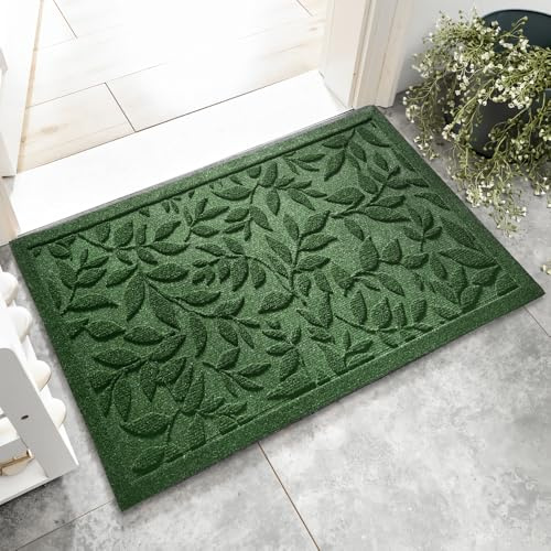 Grüne Blätter Fußmatte Innen Und Außen, Mit Anti-Rutsch-Funktion Schmutzfangmatte, Robust Und Strapazierfähig Fussmatte Aussen Aus Gummi, (Grün, 80X120CM)