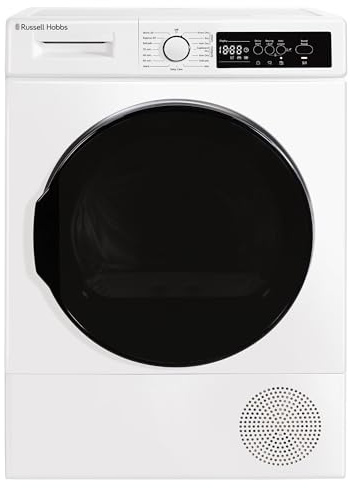 Russell Hobbs Freestanding Electric Heat Pump Condenser Tumble Dryer, 9kg Capacity, 15 Programmes, 3 Heat Settings, LED Display, Anti-Crease, Child Lock in White RH9HPTD1E12W