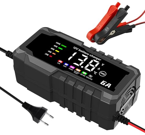 Caricabatteria per auto, caricabatterie per auto, batteria da 14,6 V, 6 A, caricabatteria per moto, auto, camion, moto, tosaerba, batterie marine (nero)