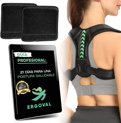 ERGOVAL Correttore Postura Indietro Universale con Guida 21 Giorni per Migliorare la Postura | Fascia Regolabile Unisex | Allevia Dolori alla schiena, Collo e Spalle | Traspirante e Confortevole