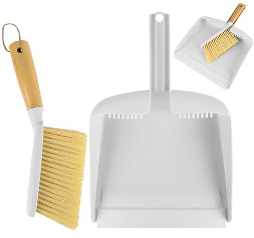 NUTKIT Set Set med sopskyffel och borste, 2-i-1 borste och grytset, liten trädgårdssopskyffel och borste, robust och effektiv kvast och sopskyffel set, bambu sopborste inomhus rengöringsverktyg för
