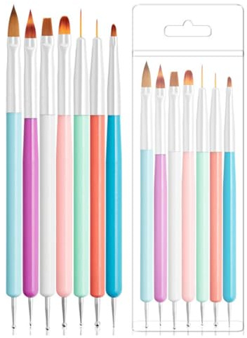 SSKHE - Juego de 7 pinceles para arte de uñas con pincel de esmalte de uñas, cepillo para delineador de uñas, cepillo de gel de extensión de uñas, cepillo de gel de uñas constructor y bolígrafos de