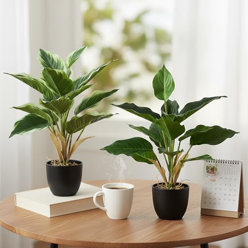 Ziyonix 2 Stück Kunstpflanze Wie Echt, 41CM Künstliche Pflanzen mit Topf Kunstpflanzen Dekopflanze Plastik Pflanze Indoor Dekor für Badezimmer Büro Küche Badezimmer