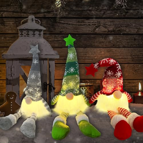 3 Stück Weihnachtsdeko Wichtel, Led Weihnachtswichtel Figuren Weihnachten Wichtel Zubehör Leuchtende Tomte Kantenhocker Groß Skandinavische für Valentinstag Weihnachten und Festival