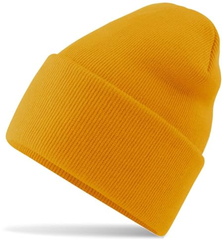 Hatstar Wintermütze | Unisex | Damen Cuffed Beanie Herren Feinstrick Mütze mit breiter Krempe | Warme Strickmütze für Frauen Männer | Dick & Weich & Warm (Ocker Gelb)