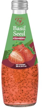 TAJ Strawberry Basil Seed Drink, Naturally Refreshing & Cooling, 290ml Glass Bottle, 6-Pack
