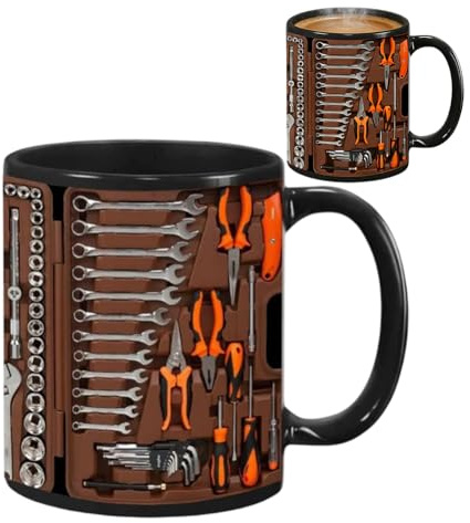 Caja de herramientas mecánica, 350 ml, taza de café, taza de herramientas, taza de herramientas mecánicas con asa para ingenieros, hombres, él, papá (E)