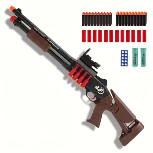 30 inch Foam Blaster Shotgun with Double Barrel Soft Bullets Blaster with Shell Ejecting 2 in 1 Foam Blaster Shotgun with Shell Casings 60 Foams Darts Gift for 14+ Years