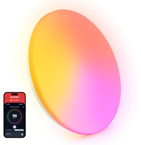 SwitchBot RGBICWW Deckenleuchte 37,6cm, Matter LED Deckenleuchte Dimmbar 3200LM, 2700–6500K, 32W, Kompatibel mit Alexa & Apple Home, CRI 90+, Deckenlampe LED für Schlafzimmer, Wohnzimmer, flur