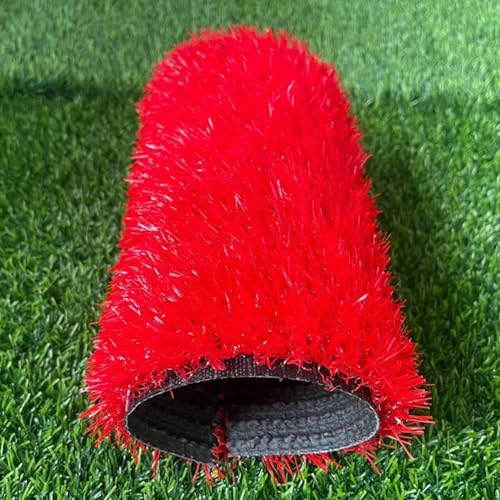 Erba artificiale altezza 25 mm, tappeto erboso artificiale ad alta densità, con fori di drenaggio, per patio e cortile (rosso, lungo 5 m)
