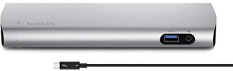 Belkin Thunderbolt 3 Express Docking Station with 80 cm Active Cable, Connects Up to 8 Devices, Multiple USB-C and USB Slots, Supports Single 5K/Dual 4K Displays, Compatible with Mac Only - Aluminium