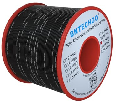 BNTECHGO 26 Gauge Silicone Wire Spool 250 ft Black Flexible 26 AWG Stranded Tinned Copper Wire
