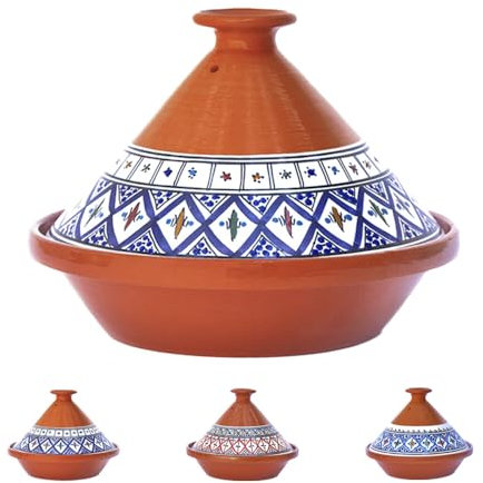 Kamsah Tagine Pot for Flavor Enrichment - Clay Pot for Cooking (10”, 3.1 QT) - Moroccan Ceramic Pots for Cooking with Lid & Serving Bowl - Medium Handmade Cookware, Bohemian Blue, Non-Stick, Lead-Free