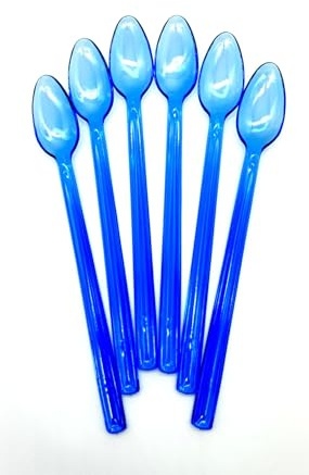6 Stück Löffel 21 cm lang, Farbe transparent blau, Limolöffel Langstiellöffel Longdrink Cocktaillöffel Eislöffel Joghurtlöffel Dessertlöffel Bowlelöffel Partybesteck