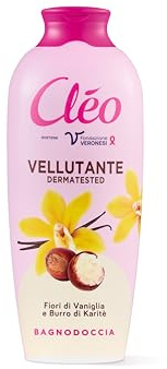 Cléo - Bagnoschiuma Vellutante Fiori di Vaniglia e Burro di Karitè, Bagno Schiuma Profumato Emolliente Detergente Delicato per Pelle Morbida senza Ungere, Bagnodoccia Dermatologicamente Testato 750 ml
