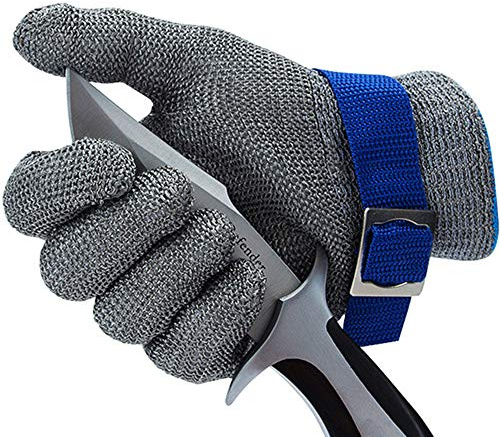 CPTDCL Gant de boucher résistant aux coupures de niveau 9 - en maille d'acier inoxydable avec fil métallique durable et antirouille (XL)