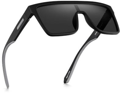 GLINDAR Occhiali da Sole con Scudo Polarizzato per Uomo Occhiali Sportivi Quadrati a Superficie Piatta Montatura Nera/Lenti Grigie