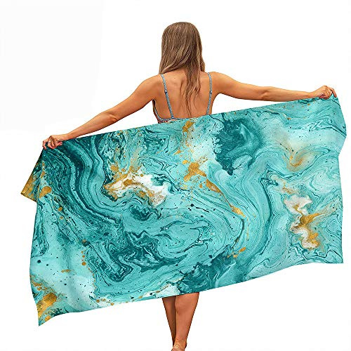 Highdi Marmor Microfaser Strandtuch Groß, Sommer Leicht Sandfrei Schnelltrocknend Badetuch Sporthandtuch Strandlaken Reisehandtuch Picknickdecke für Erwachsene Kinder (Türkis,80x160cm)