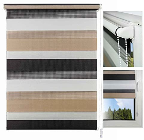 metablo Doppelrollo Duo Rollo lichtdurchlässig ohne Bohren für Fenster und Türen mit Klemmträger Cappuccino 60x160 cm