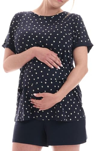 Herzmutter Pigiama Premaman Estivo - Allatamento Maternità Ospedale - Due Pezzi Corto - Motivo - 2650