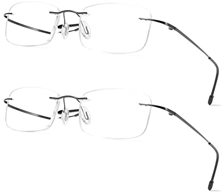 Lanomi Randlos Lesebrille Blaulichtfilter Metall Ultralight Herren Damen rechteckig Lesehilfe Anti-Blaulicht Brillen 1,0 1,5 2,0 2,5 3,0 3,5 4,0
