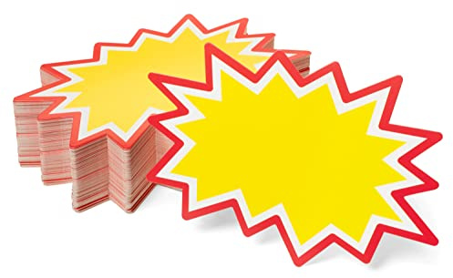 Starburst Signs with Stickers 200pcs | Sale Price Tags for Garage Sale, Estate Sale, Yard Sale, Retail Supplies. 100pcs Price Sign Cards & 100pcs Strong Sticker Dots. 4x6 inch (Yellow)