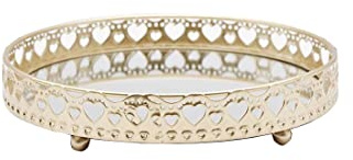 JUJOX Schminktisch Tablett, 1-Pc Spiegel Tablett Stilvolle Eitelkeit Schmuck Halter Parfüm Kerze Organizer Tablett, Dekorative Gold Glas Gespiegelt Tablett, 17.5/25cm im Durchmesser (Large Heart)