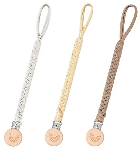 CLDY Cotton Dummy Chain, Baby Schnullerkette Clip, Schnullerkette Junge, Trinkbecher Halteriemen für/Kinderwagen/Babytrage/Autositz, Schnullerband (3 Pack)