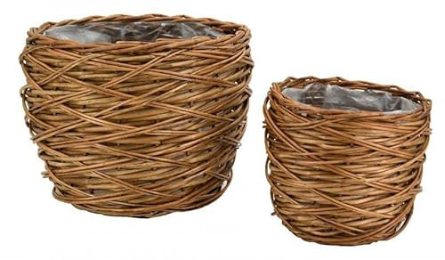 AUBRY GASPARD - Cache-Pots en Osier Vieilli avec Doublure Plastique - Lot de 2 Tailles Différentes - Grand Ø 37 x Hauteur 31 cm - Petit 26 x 23 cm - Idéal pour Intérieur - Élégance Rustique