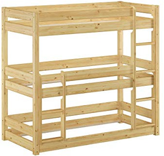 Erst-Holz®Dreier-Etagenbett für Erwachsene Stockbett für DREI Personen 90x200 Kiefer Massivholz V-60.03-09ohne Zubehör