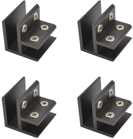 INCREWAY Glasklemme, verstellbare 90-Grad-Clips, Aluminiumlegierung, Regalstützhalterung, Halterverbinder für 10–12 mm dickes Glas, Schwarz, 4 Stück