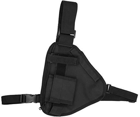 Pilipane 10, bärbar bröstficka för väst, 2 x 6,69 tum bröstficka svart walkie talkie bröstväska med justerbar axelrem för män kvinnor löpning natt träning vandring