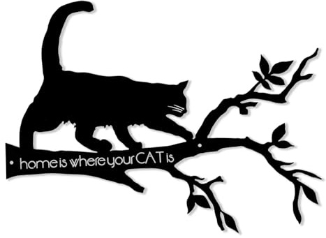Dexlyn Katze silhouette Wanddeko Metall Schwarzer,Haus Garten Deko,Mimalistische wanddekoration wandbilder Wandkunst Hängende Dekoration 40×30 CM (D)
