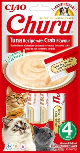 Churu Snack para Gatos 12x4x14 Gr Alimento Húmedo para Gatos (Atún Y Cangrejo)