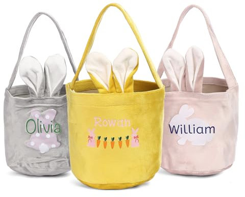 Wamantic Osterkorb - Personalisierter Osterkorb mit Namen für Kinder - Osterhasen Dekorationen - Oster-Geschenktüte für Jungen Mädchen (Farbe-6)