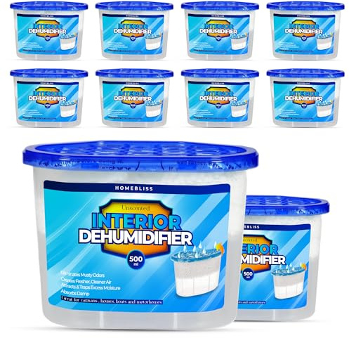 Dehumidifier 500ml Pack of 10 Unscented Condensation Remover Moisture Absorber Dehumidifiers for Damp, Mould, Moisture in Home, Kitchen, Wardrobe, Bedroom, Caravan, Office, Garage, Bathroom