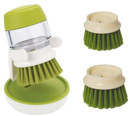 BOYMA - Kitchen Cleaning Brush - 2 in 1 - with 2 Refills - Cleaning Brush for Sink - Brush for Scrubbing Dishes, Dish Brush - Refillable Soap Dispenser Brush for Kitchen Cleaning