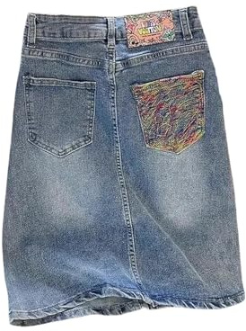MONDSKL Gonna di Jeans Donna Denim Gonna Sexy Midi con Tasca Zipper Blu Abbigliamento Donna-Gonna Blu-XL