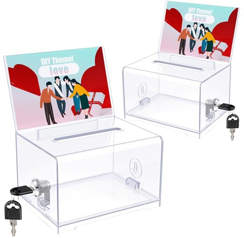 Uniclife 2er-Pack klare Acryl-Spendenbox mit Schloss & Schlitz | Aufbewahrungsbox mit Schilderhalter für Wohltätigkeit, Fundraising, Abstimmungen & Trinkgeld, 16 x 12 x 10 cm