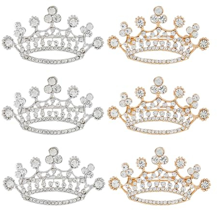 SUPERFINDINGS 6 Stück 2 Farben Kristall Strass Krone Brosche Kleine Königinnenkrone Brosche Pins Gold Silber Königinnenkrone Brosche Mode Strass Brosche Pins Für Gürtel Pullover Kleid