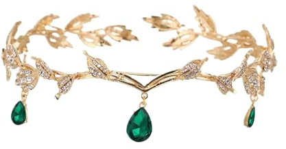 Diyxisk Elfen Schmuck, Bußgeld Elfen Krone, Retro Elfen Kopfschmuck, Hochzeit Braut Diadem, Prinzessin Kristall Haarschmuck Grün, für Cosplay, Hochzeiten und Karnevalsveranstaltungen